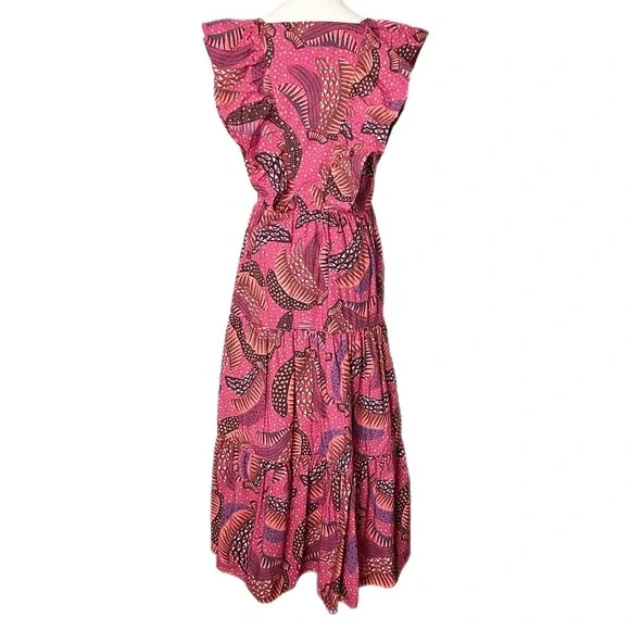 Farm Rio Wild Bananas Print Square Neck Ruffled Tiered Midi Dress Size Medium - Picture 4 of 7